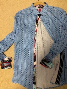 Men’s Au Noir blue pattern button down shirt
